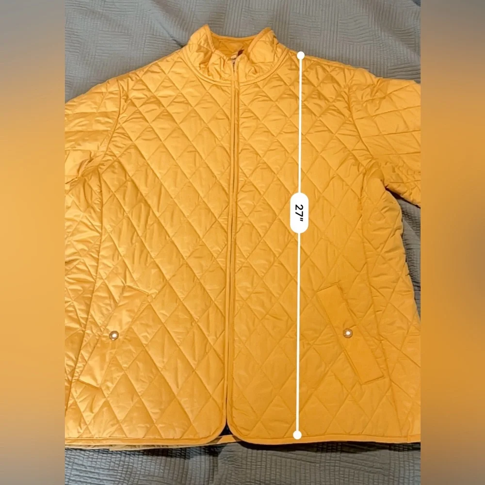 Lands End Quilted Full Zip Mock Neck Yellow Coat Jacket Pockets Size L (14-16) - Picture 9 of 11